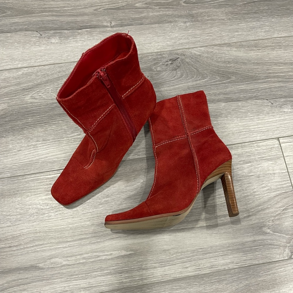 Red leather boots